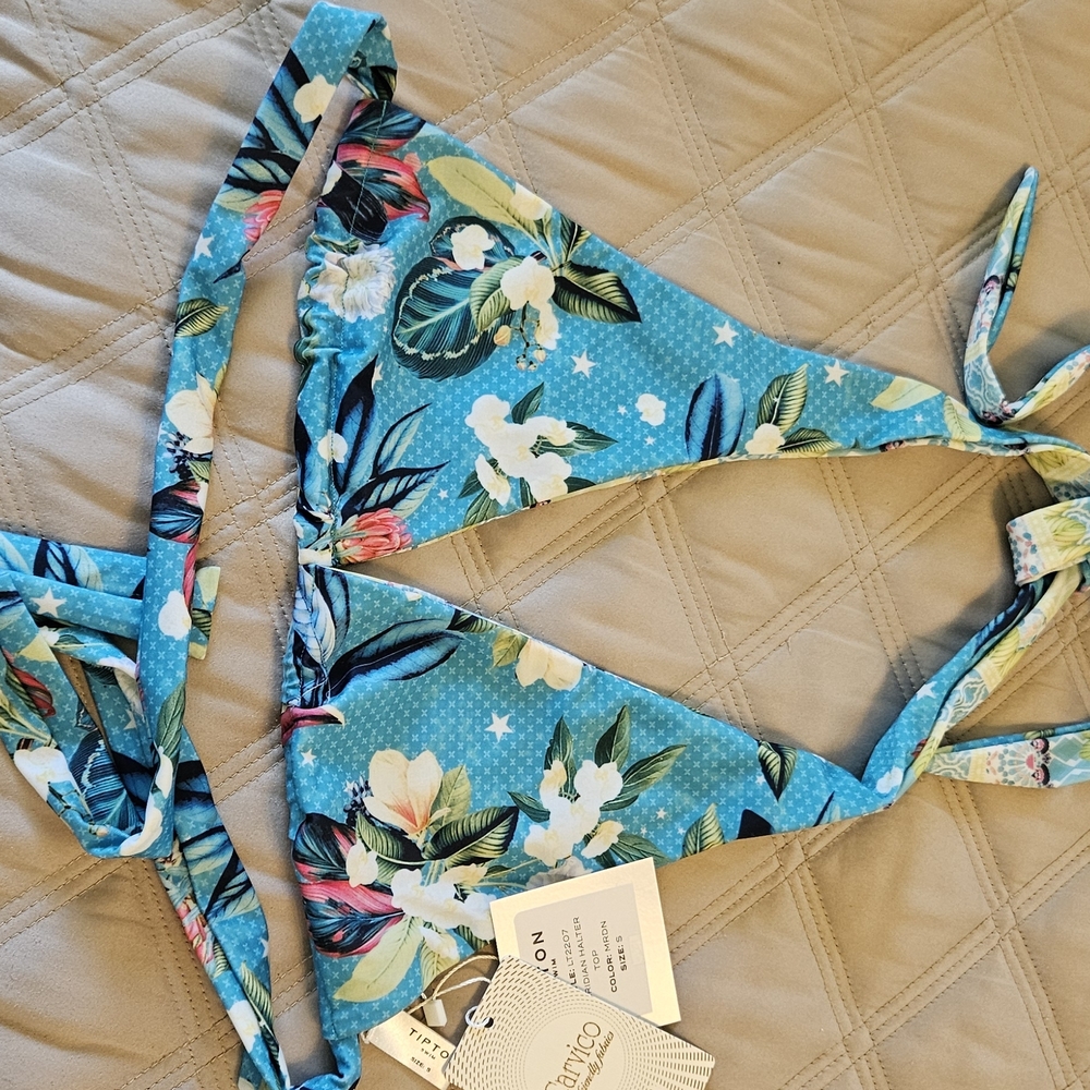 Floral Reversable Blue Tipton  Bikini Halter Top